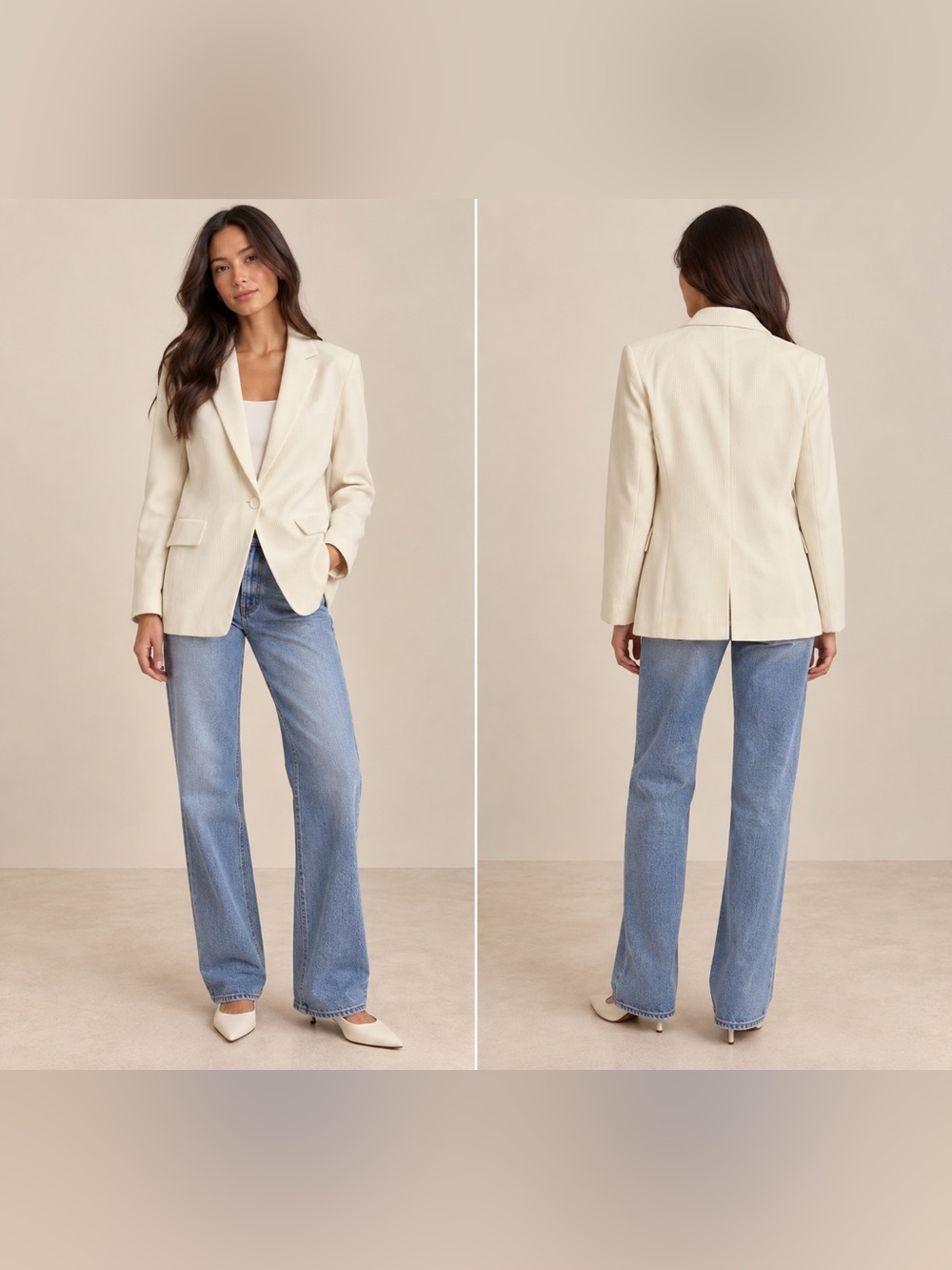 Akris Punto 100% Virgin Wool Cream Ribbed Blazer Size 8